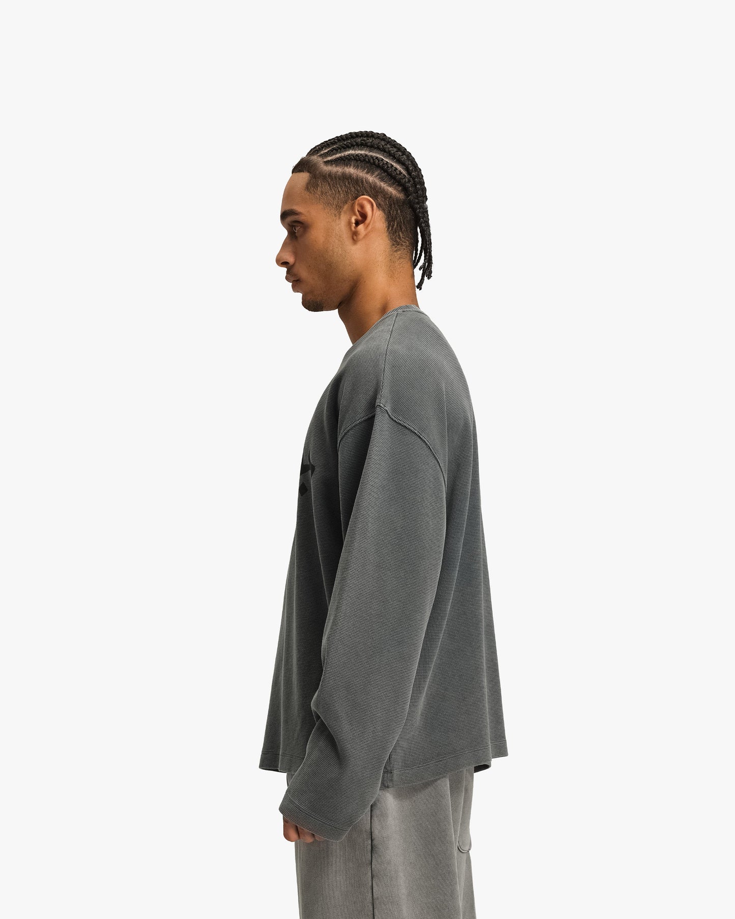 ACID WASHED WAFFLE LONGSLEEVE LIGHT GREY