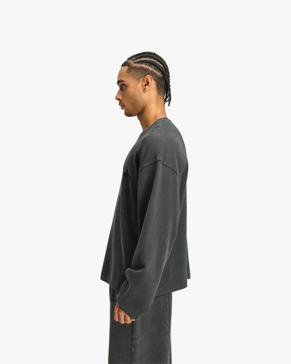ACID WASHED WAFFLE LONGSLEEVE DARK GREY