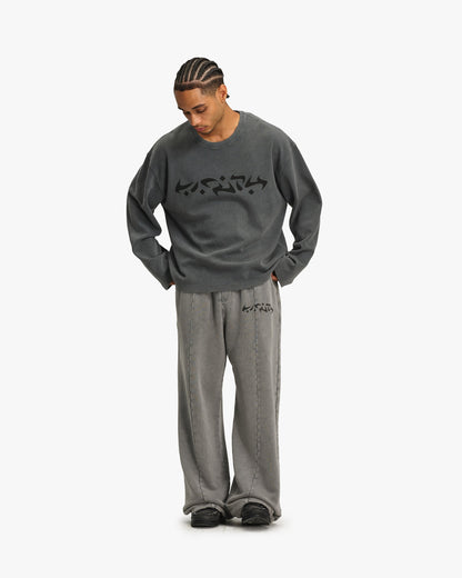 ACID WASHED WAFFLE LONGSLEEVE LIGHT GREY