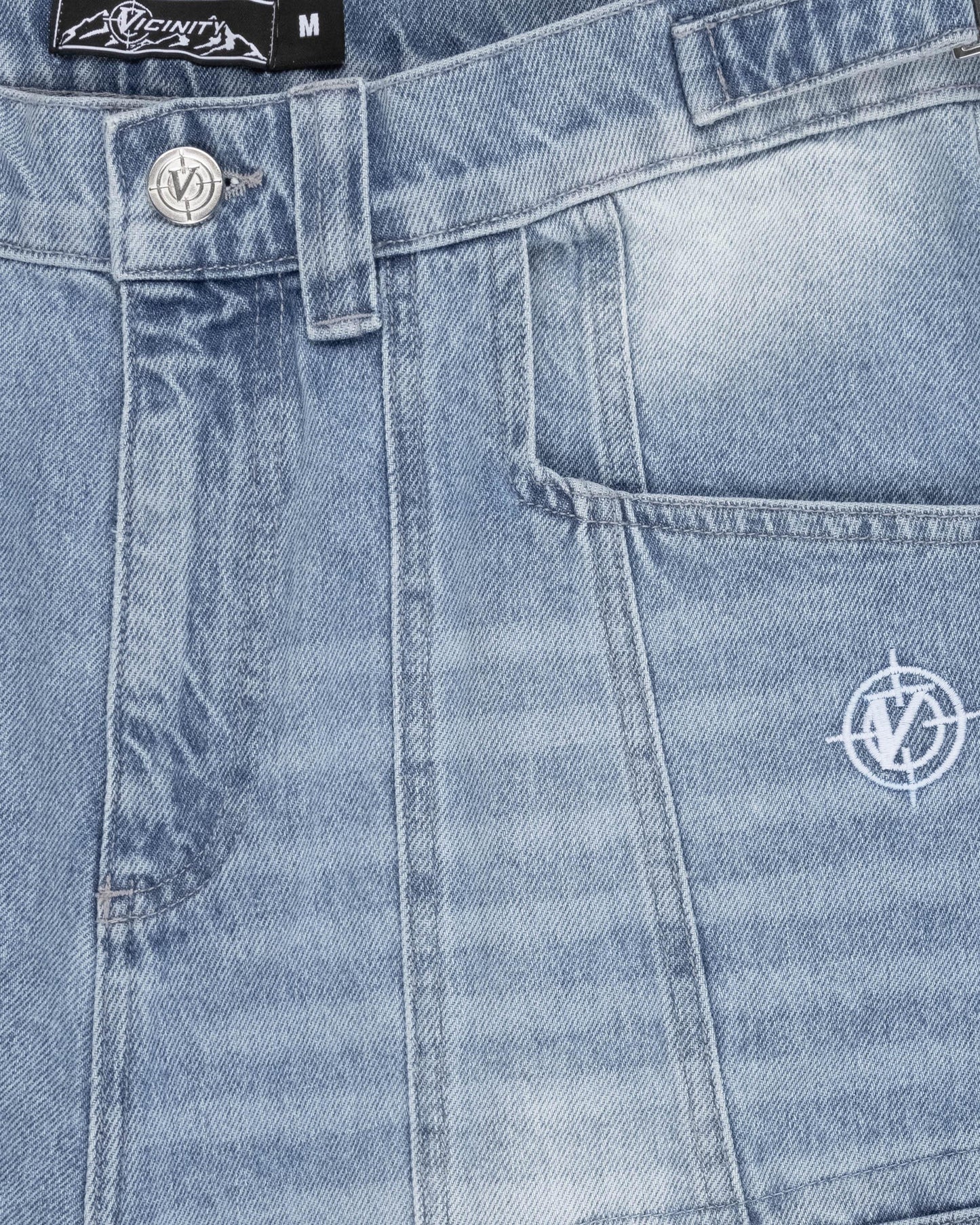 BLUE WASHED DENIM CARGO JORTS