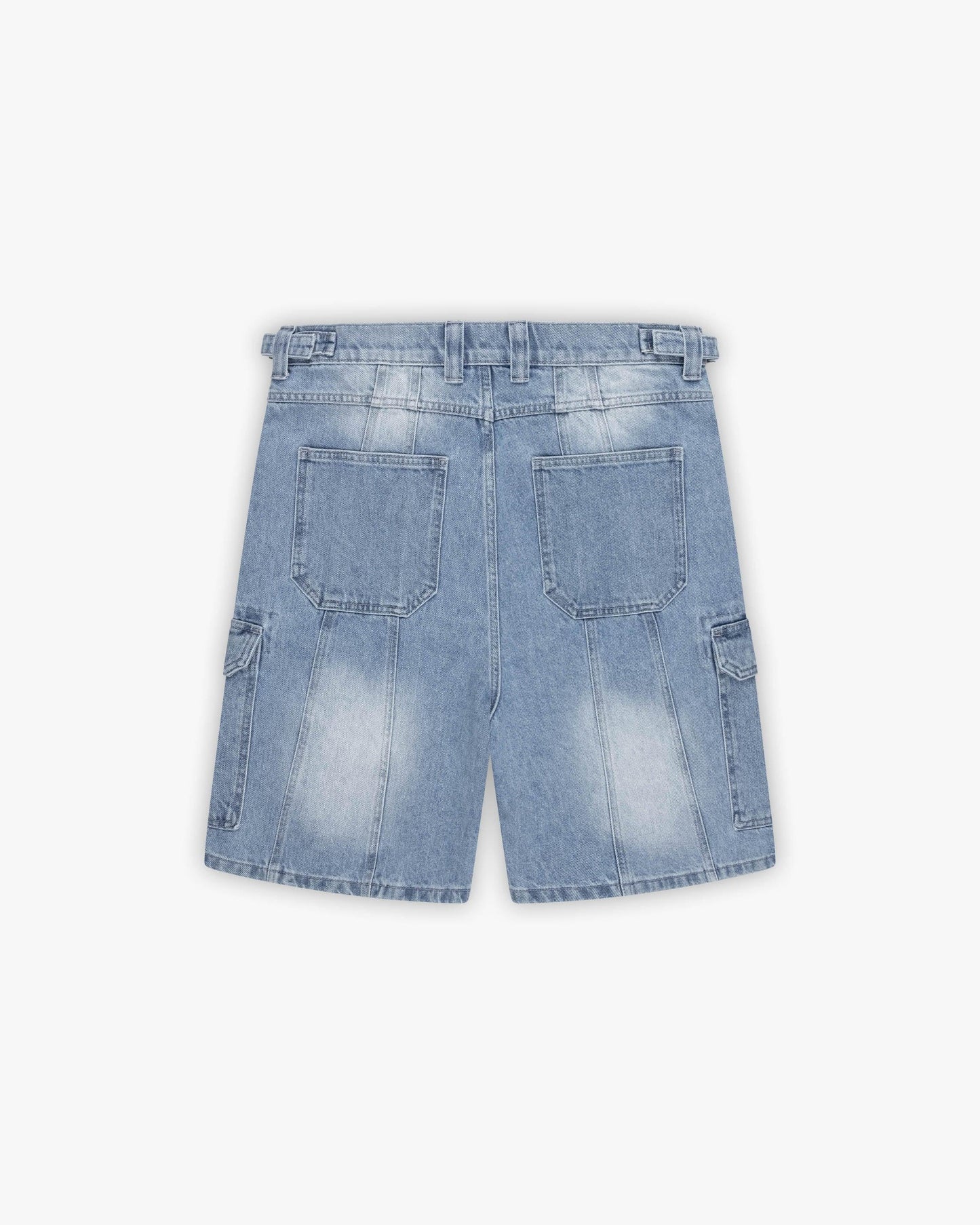 BLUE WASHED DENIM CARGO JORTS
