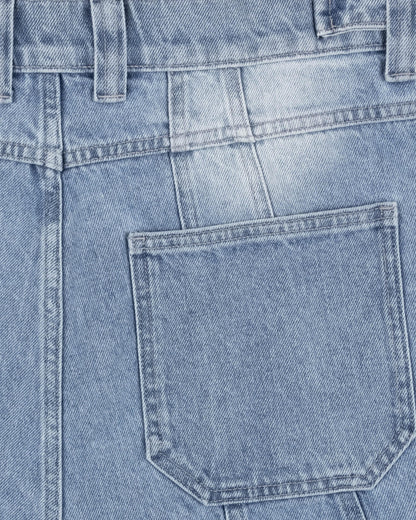BLUE WASHED DENIM CARGO JORTS